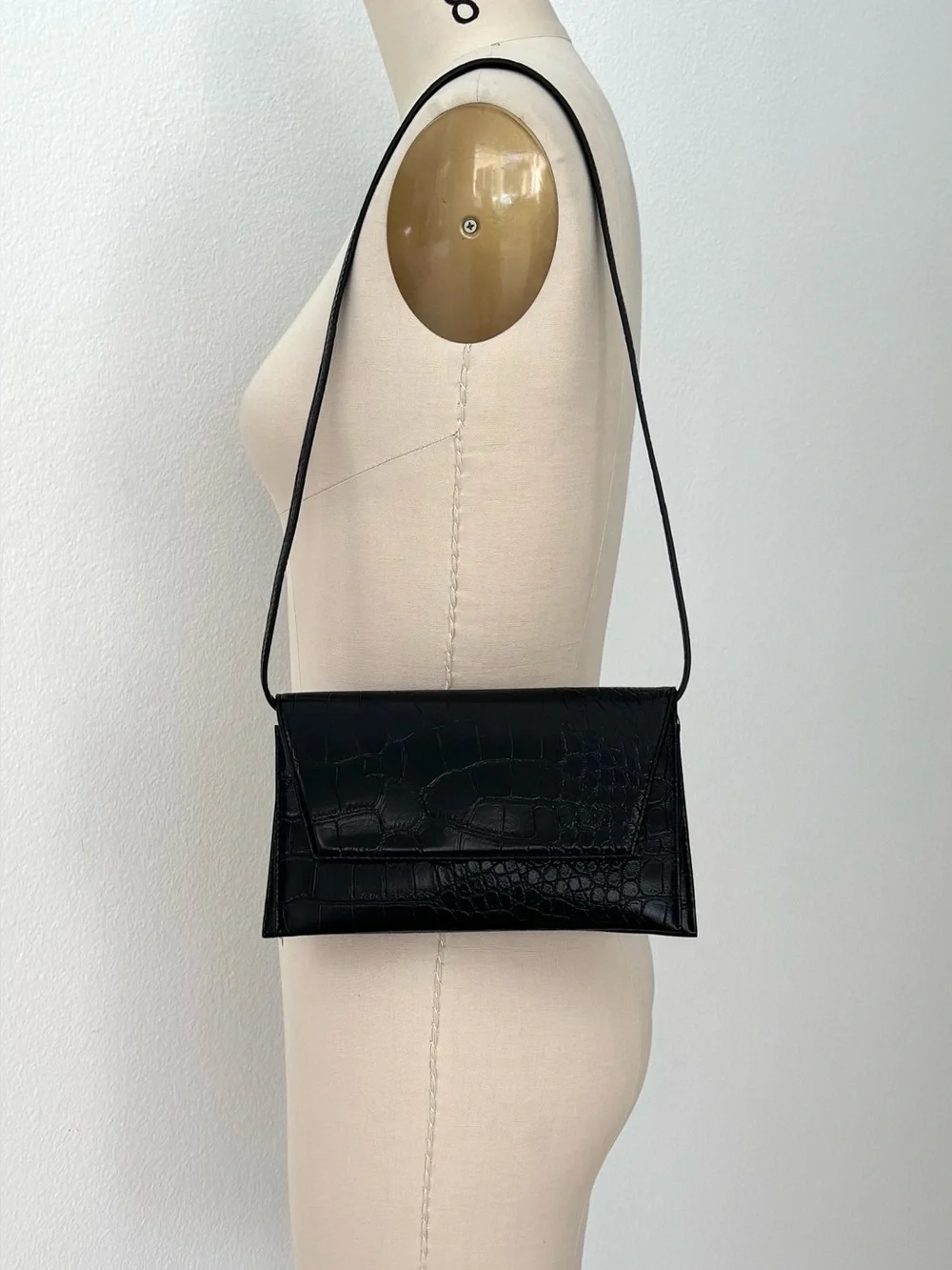 ZARA Black Croc Embossed Envelope Clutch NWT Convertible Shoulder Bag